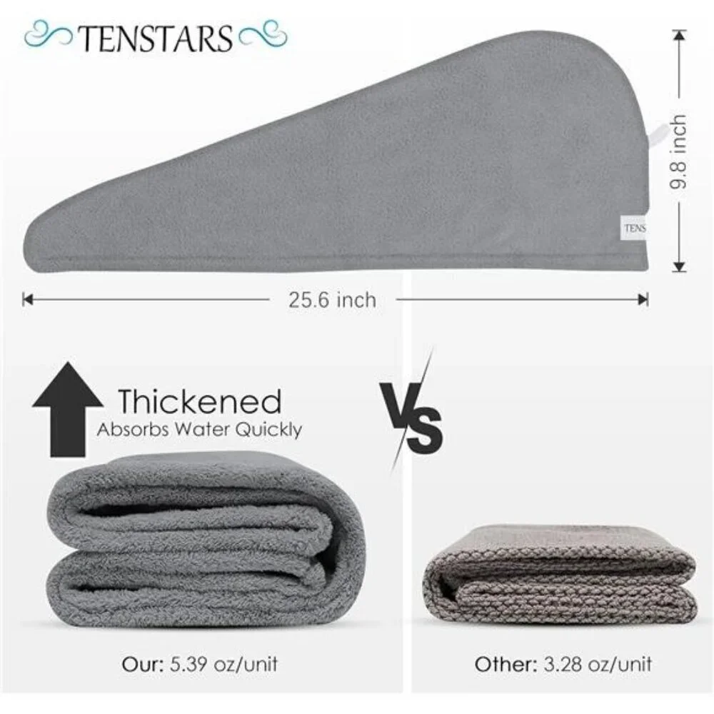 5 Pack Thicken Microfiber Hair Towel Wrap for Women Elastic Loop Design